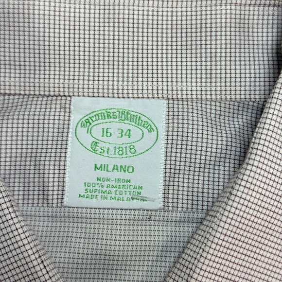 Brooks Brothers Milano Non Iron Dress Shirt Mens 16 L Maroon Check Button Down - Picture 4 of 8